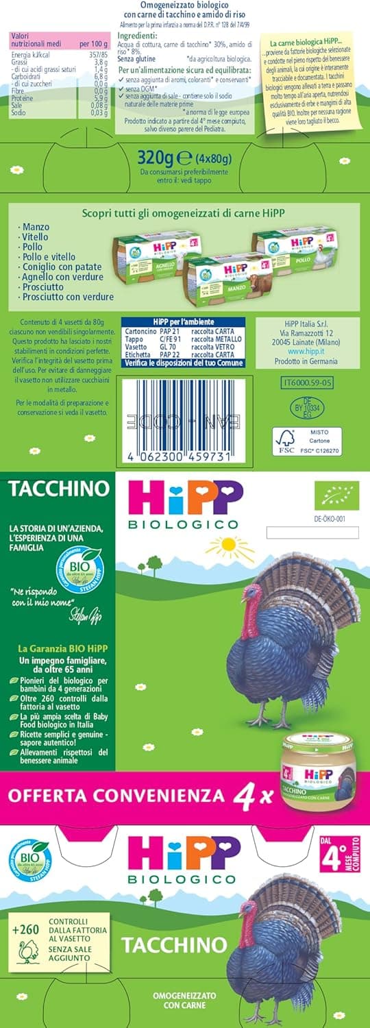 Thumbnail 4 de HiPP Omogeneizzato Tacchino 24 vasetti