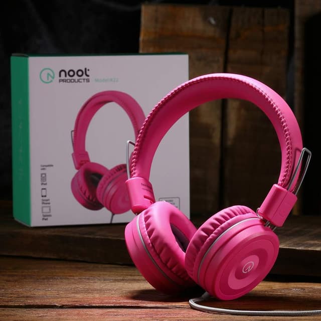 Detalle 1 de noot products Kids K22 Foldable Stereo Wired Headphones (3.5mm, Tangle-Free 5ft Cord) - Flamingo Pink