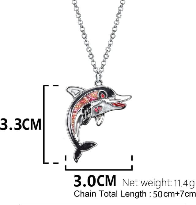 Detalle 2 de LONYOO Delphin Emaille-Halskette mit Anhänger aus Zinklegierung (50 cm + 7 cm) – Geschenk für Frauen & Mädchen