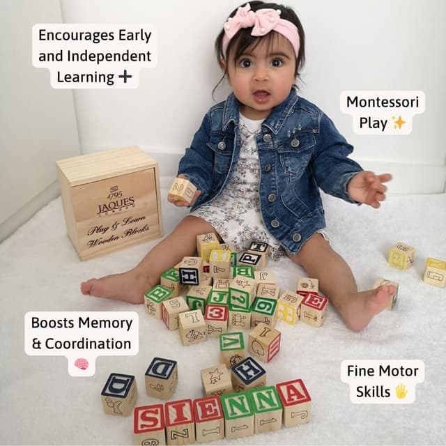Detalle de Jaques of London Wooden Alphabet & Number Blocks (Montessori) in Wooden Storage Box