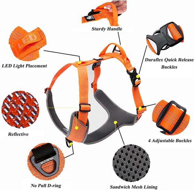 Detalle de Adjustable Reflective No Pull Dog Harness with Front Clip and Back Handle (TLH6071) – Grey