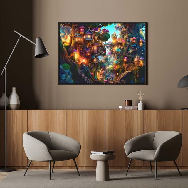 Detalle de MOJIGE Puzzle 1000 Teile „Fantasie-Baumhäuser“ für Erwachsene, 70 x 50 cm