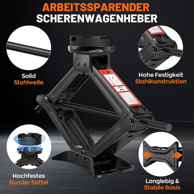 Detalle 2 de IMAYCC Wagenheber 2T (bis 2.000 kg) – universeller Scherenwagenheber mit Gummiauflage & Radkreuzschlüssel