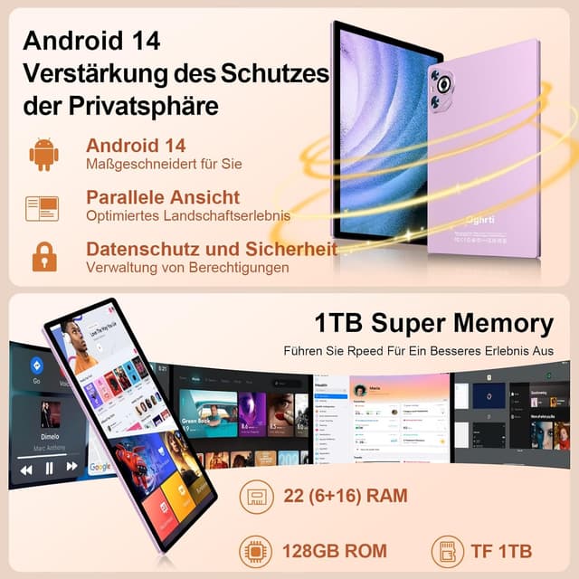 Detalle de Dghrti Tablet 10 Zoll Android mit 8.000 mAh
