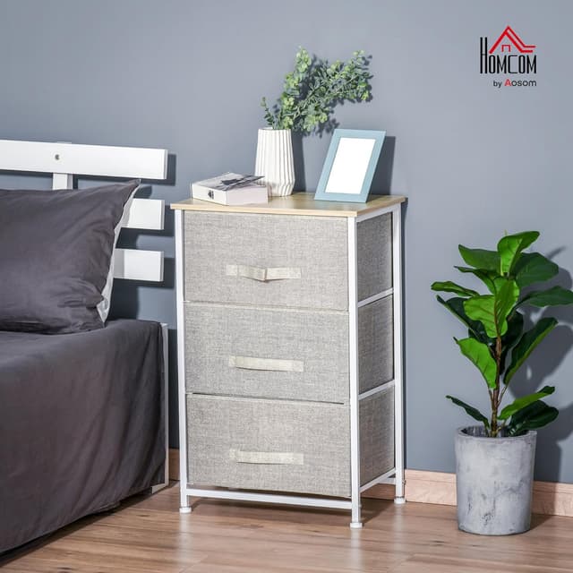 Thumbnail 1 de HOMCOM Commode 3 tiroirs en Tissu Gris