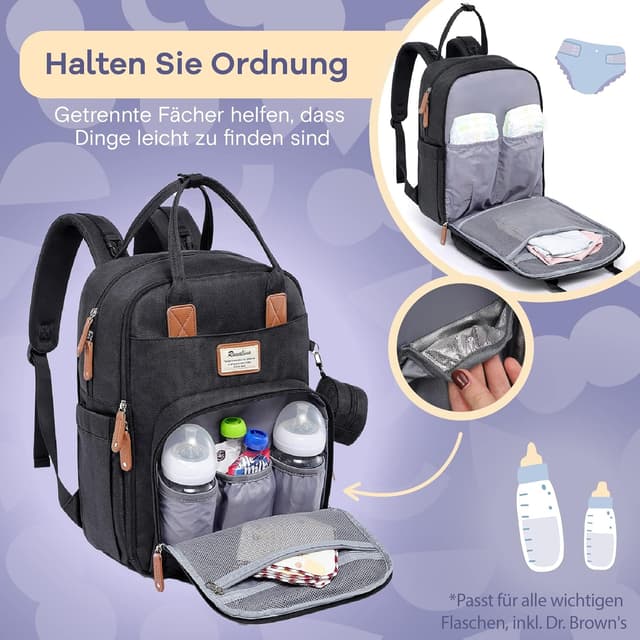 Thumbnail 2 de RUVALINO Baby Wickelrucksack Wickeltasche Rucksack mit tragbarer Wickelauflage, Schnullerhalter und Kinderwagengurten, Babytasche Multifunktional für Mama und Papa, Schwarz
RUVALINO Baby Wickelrucksack Wickeltasc…