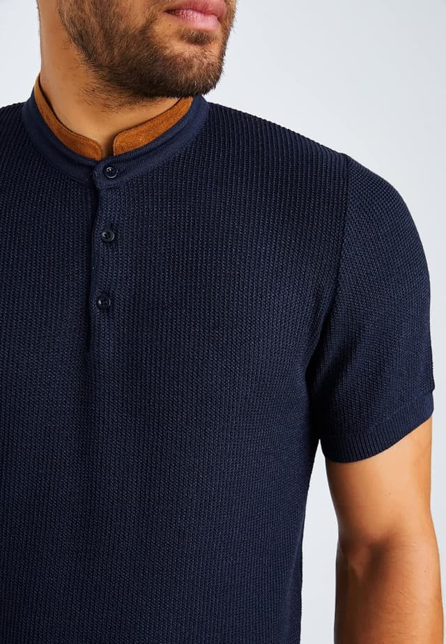 Detalle 2 de Leif Nelson LN7705 : t-shirt homme à manches courtes en maille fine avec col grand-père