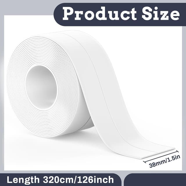 Detalle de Mokani Bath Sealant Strip (Self-Adhesive Caulk Tape) – White Waterproof PVC Tape, 2 Rolls with Sealing Tool (126 x 1.5in)