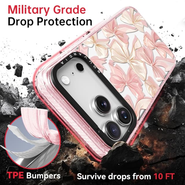 Detalle de Bouvardia for iPhone 17 Pro Case with Flying Bows TPU Protection