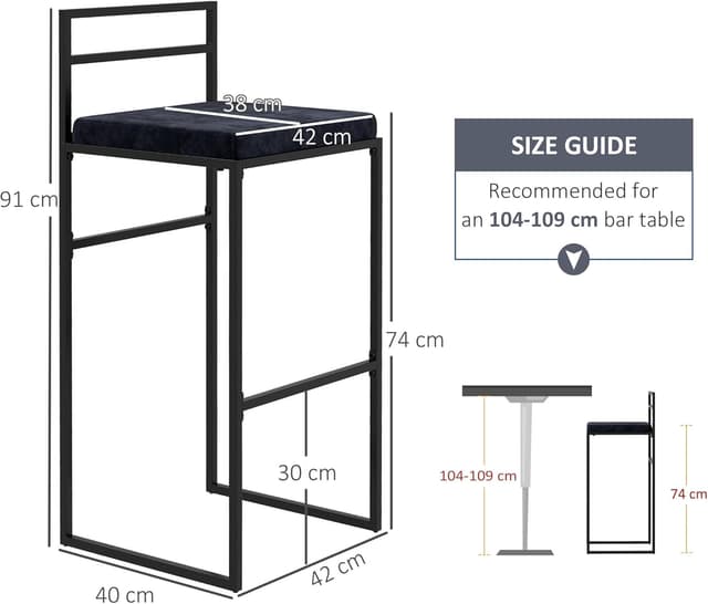 Detalle de HOMCOM chaises de bar 74 cm, lot de 2