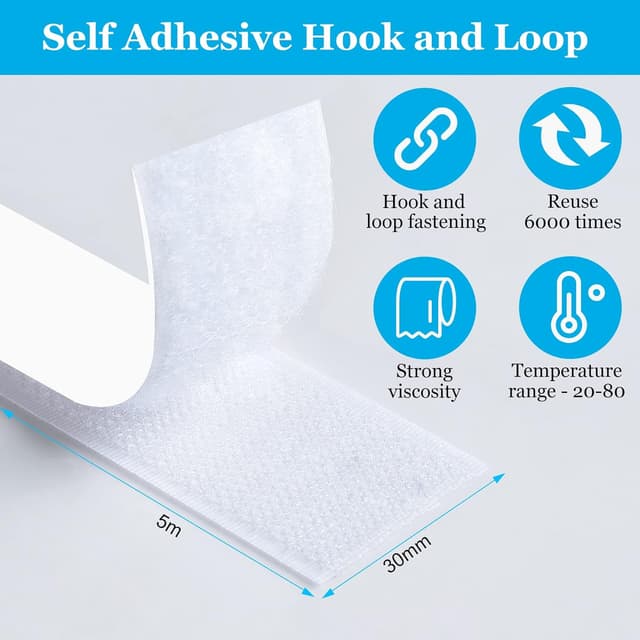 Detalle de AIQInu Feltro adesivo biadesivo forte con sistema hook & loop (set gancio + anello), 5 m