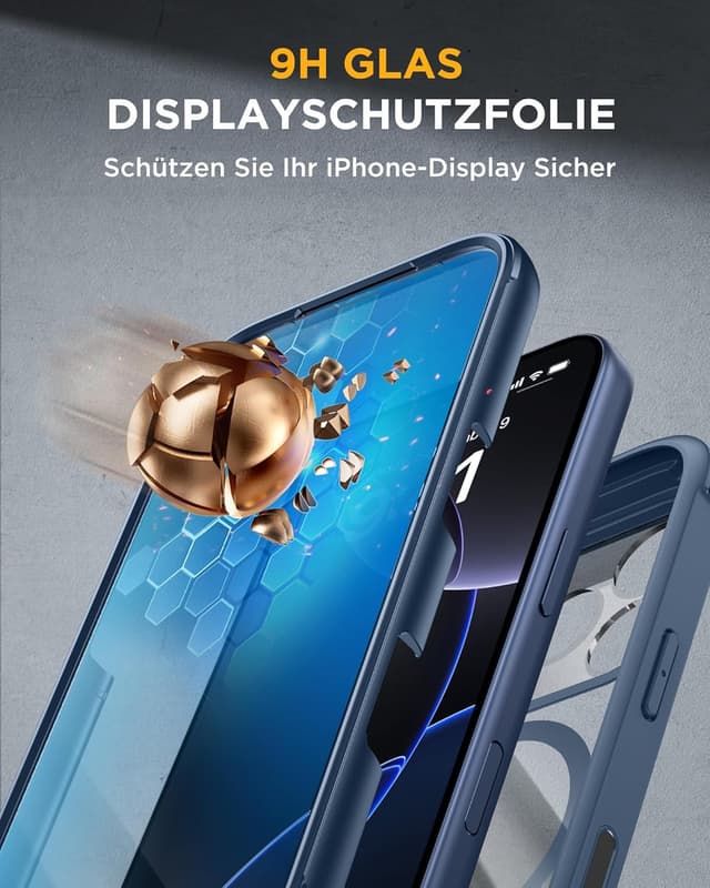 Detalle de Miracase Hülle für iPhone 17 Pro Max (6,9") mit MagSafe, 360° Stoßschutz – blau