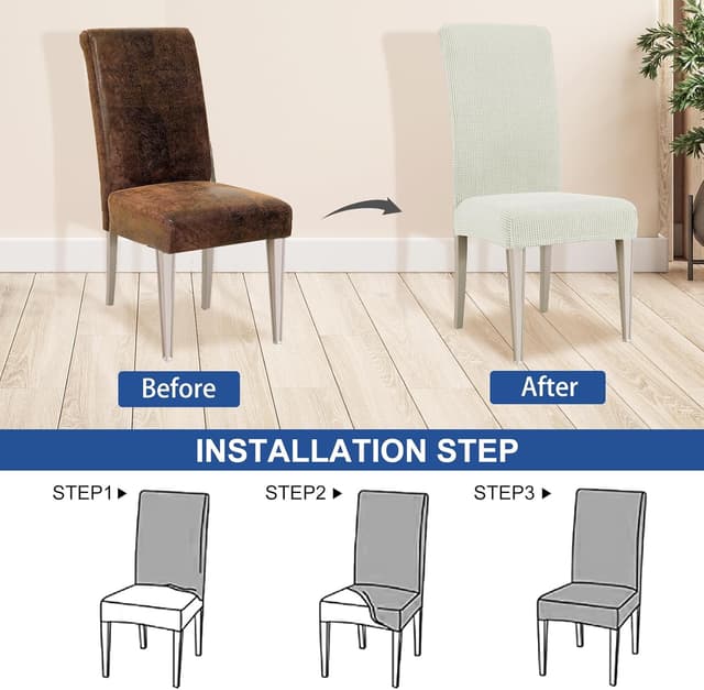 Detalle de Ystyle Housse de chaise extensible 6 pièces pour salle à manger, blanc naturel