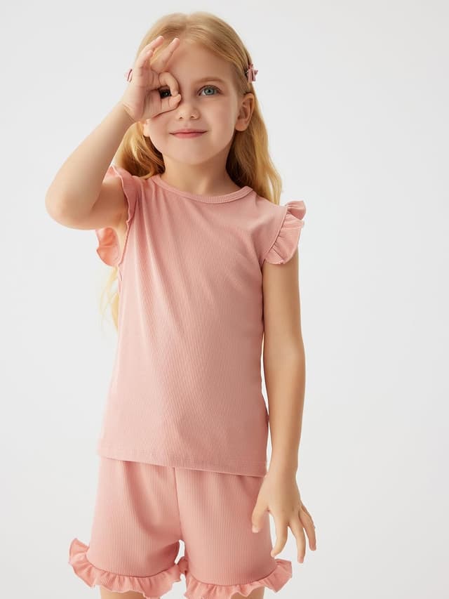 Thumbnail 6 de KISLOVE girls’ ribbed ruffle T-shirt and shorts set (summer 2-piece)