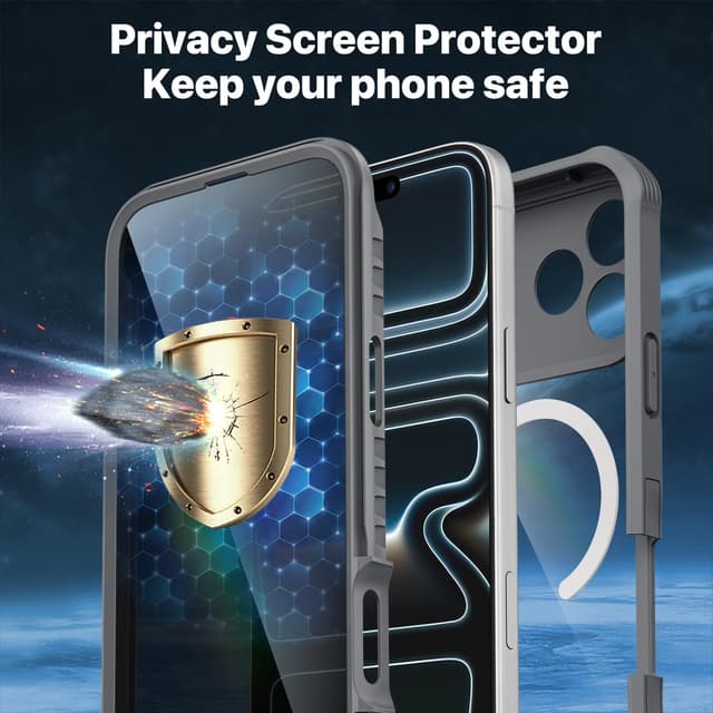 Detalle 2 de CENHUFO Privacy Case for iPhone 17 Pro Max (6.9 inch) with built-in 9H glass screen protector and MagSafe support