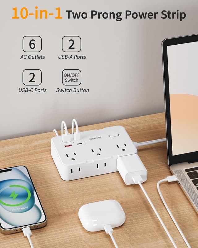 Detalle de DEPOW 2 Prong to 3 Prong Adapter Power Strip