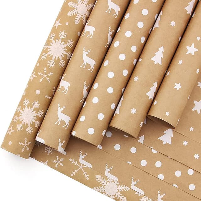 Thumbnail 5 de 15m Kraft White Star Wrapping Paper Roll