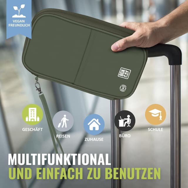 Detalle 2 de BOACAY Reisepass-Tasche mit RFID – Reiseunterlagen-Organizer wasserdicht für Damen & Herren