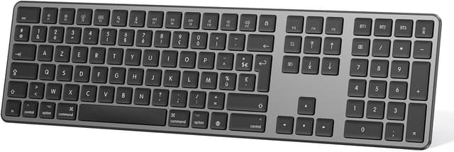 Detalle de OMOTON Clavier Bluetooth sans fil pour Mac AZERTY français rechargeable à 3 canaux (gris foncé)