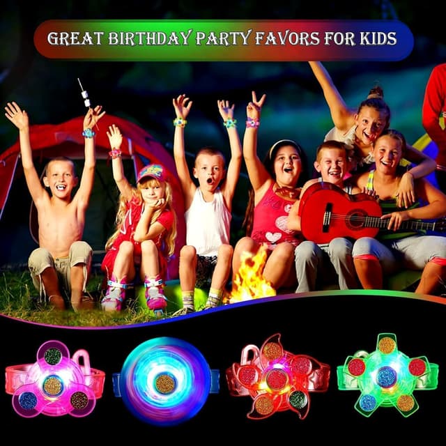 Detalle de Piucrty Leuchtarmband Kinder Spinner LED, 14er-Set für Geburtstage & Neon-Partys