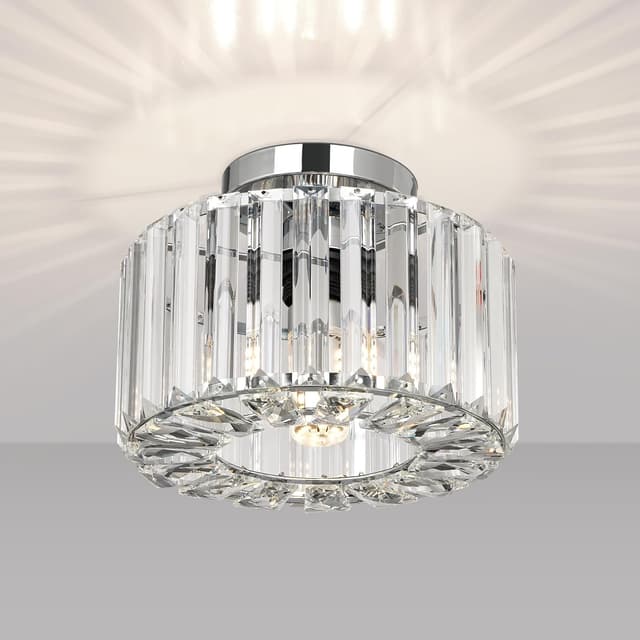 Detalle de Easric Crystal Ceiling Light Flush Mount with Chrome Finish (LED-compatible, bulb not included)