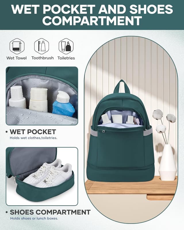 Detalle de SZLX Sportrucksack für Frauen mit Schuhfach, Nassetasche & faltbarem Reise-Design