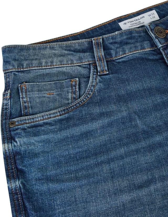 Detalle de TOM TAILOR Herren Stretch Straight Fit Marvin Jeanshose (Jeans Denim Blau/Schwarz) – Größen 30 bis 42