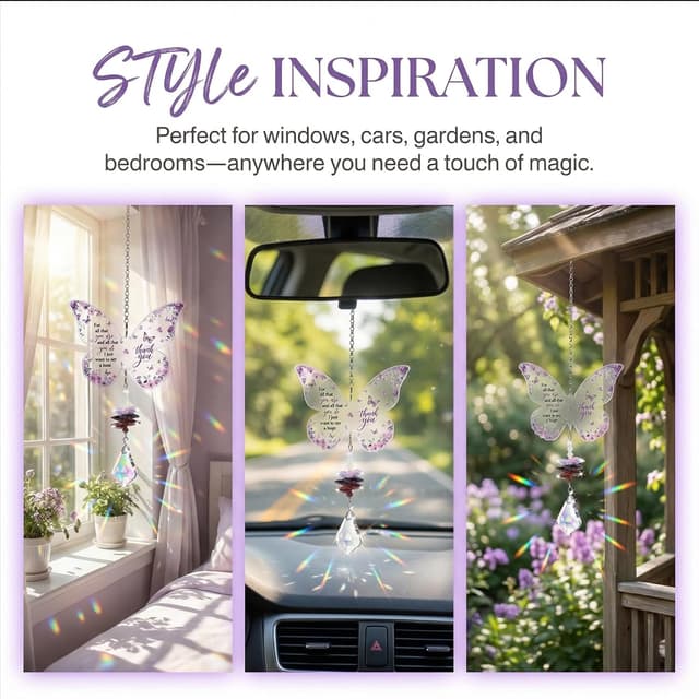 Thumbnail 6 de Butterfly Crystal Suncatcher Thank You Gift – Butterfly acrylic ornament with crystal chain