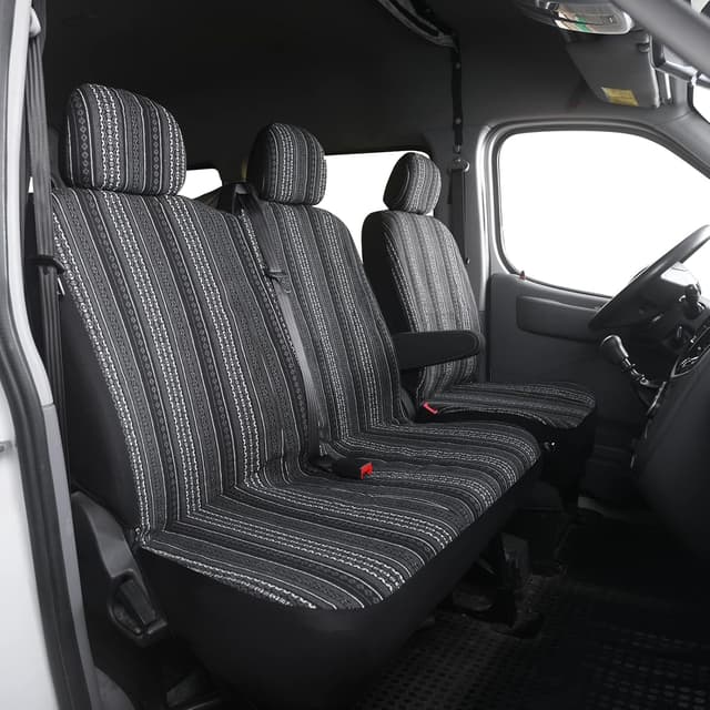 Detalle 2 de AUTOYOUTH 2+1 Van Seat Covers Set (Baja Retro Ethnic Style) – Padded triple-layer spill protection for Transit, T4/T5, Vivaro (Gray)