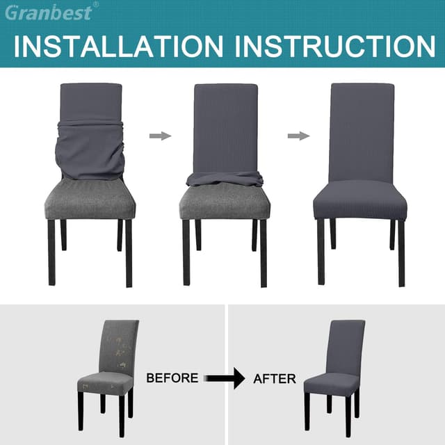 Detalle 2 de Granbest High Stretch Dining Chair Slipcovers (Set of 4) – Universal-fit Jacquard Parson Covers, Grey