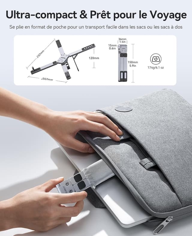 Detalle 2 de ORICO Support Ordinateur Portable PN1 3-en-1 pliable en aluminium (jusqu’à 17")