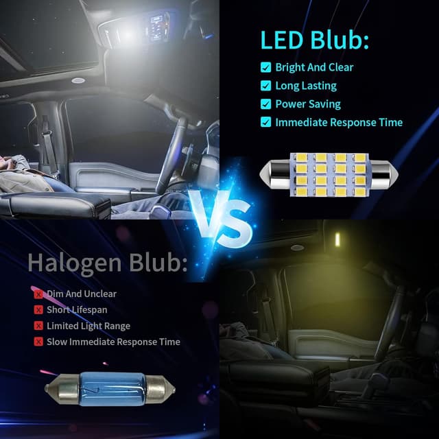 Detalle de Zakolak 42-Piece Interior Car Light LED Bulb Kit (DE3175/T10/194, White Dome/Map Tail Bulbs)