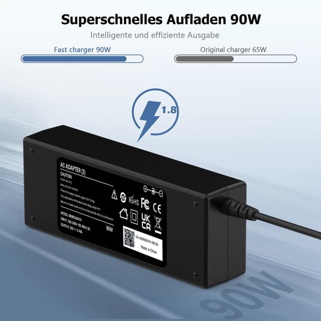 Detalle 2 de Laptop Ladekabel 90W Netzteil (19V, 7,4×5,0 mm) kompatibel mit HP Pavilion, EliteBook und ProBook