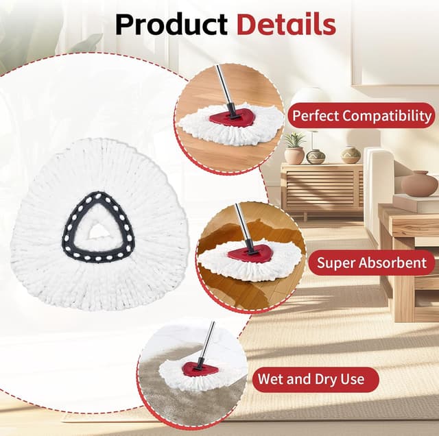 Thumbnail 4 de ANREKEYH Spin Mop Head, 2 Refills ⚙