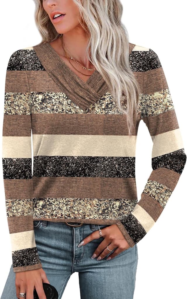 Detalle 2 de WIHOLL Long Sleeve V‑Neck Button Tunic Top