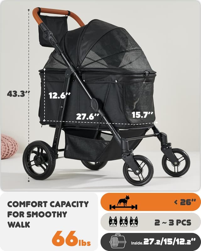 Detalle 2 de Zoosky Medium Dog Stroller (up to 66 lbs) with All-Terrain Wheels, Adjustable Handle & Canopy