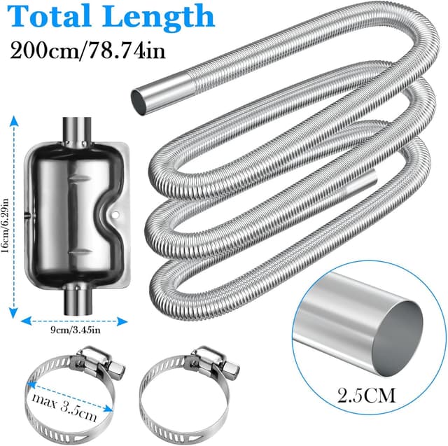 Detalle 2 de URAQT Abgasrohr Standheizung mit Schalldämpfer – Edelstahl-Auspuffschlauch (200 cm) für Diesel