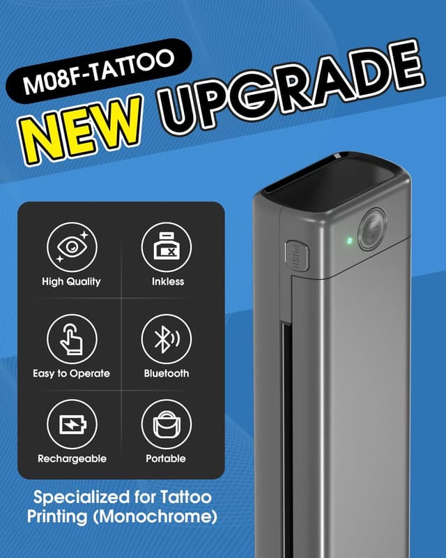 Detalle de Phomemo M08F Tattoo Stencil Drucker (Bluetooth, Thermodruck) inkl. 10 Transferpapier