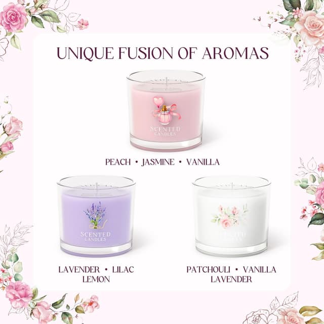 Detalle 2 de CHILLFLAME Candle Set scented votive candles (3-pack) in Pink, Purple & White, 200g