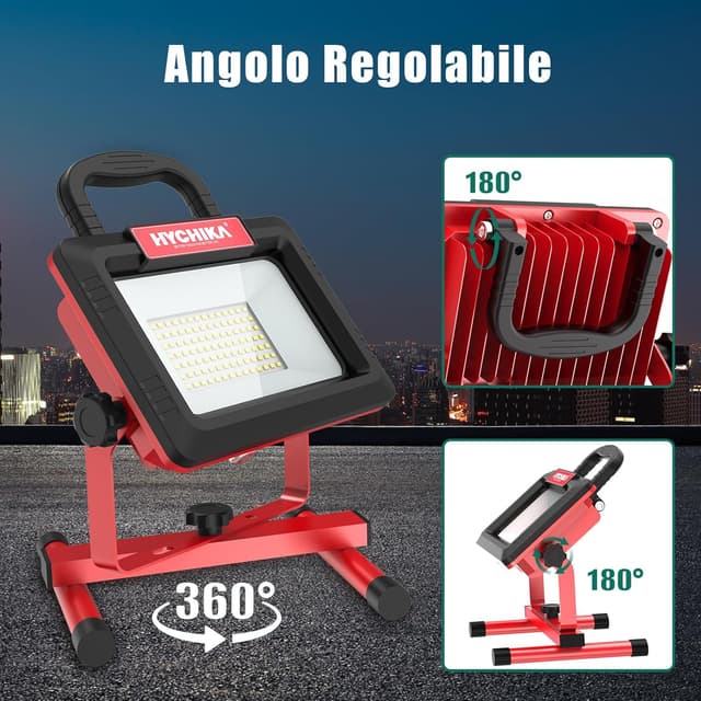 Detalle 1 de HYCHIKA Faretto LED da cantiere 100W: faro portatile 12.000 lm 6500K con rotazione 360° e cavo 2 m, IP65