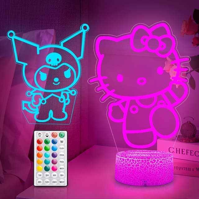 Detalle de MIINSEY Kitty-lampada LED 3D notturna con telecomando e timer, 16 colori