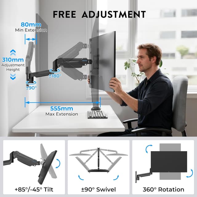 Detalle 2 de BONTEC Monitor Arm Wall Mount 13-42 Inch 9kg