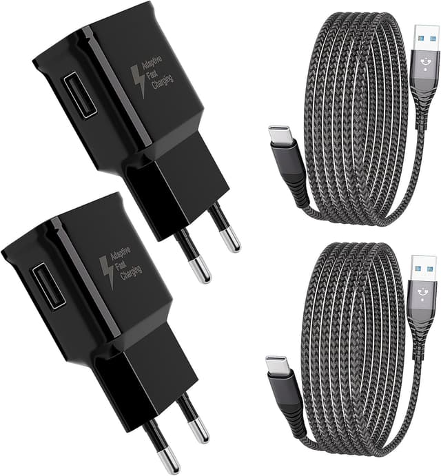 Detalle de 2-Pack chargeur USB-C rapide adaptatif avec câble USB-C 2 m (nylon) compatible Samsung Galaxy et autres appareils USB-C