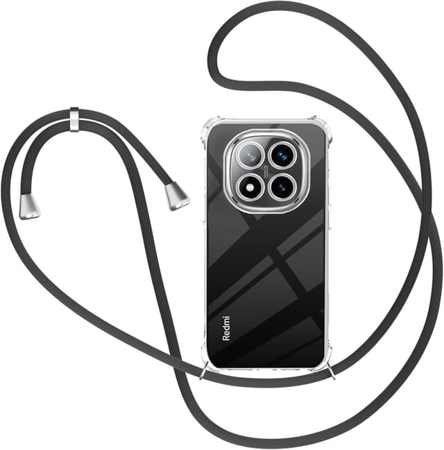 Detalle de XTCASE Coque TPU transparente avec tour de cou et cordon pour Xiaomi Redmi Note 14 Pro 5G / Poco X7 5G (noir)