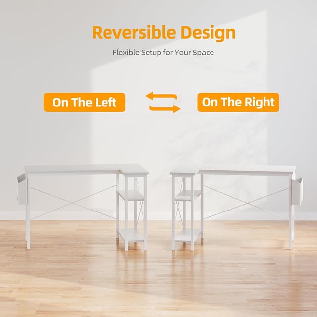 Detalle 2 de BEXEVUE scrivania a L 120 x 70 cm reversibile per PC, studio e lavoro (bianco)