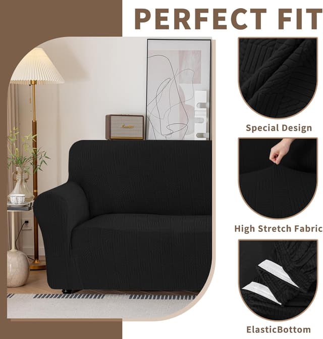 Detalle de Ystyle Copridivano 3 posti con braccioli elasticizzato 180–230 cm – antimacchia e antigraffio, nero