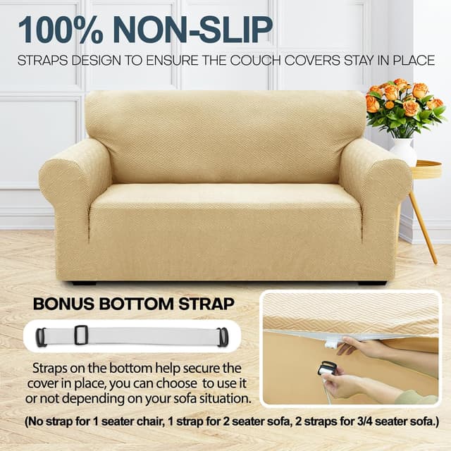 Detalle 2 de Ystyle copridivano 2 posti con braccioli, super elasticizzato antigraffio (antiscivolo e antimacchia) beige giallo