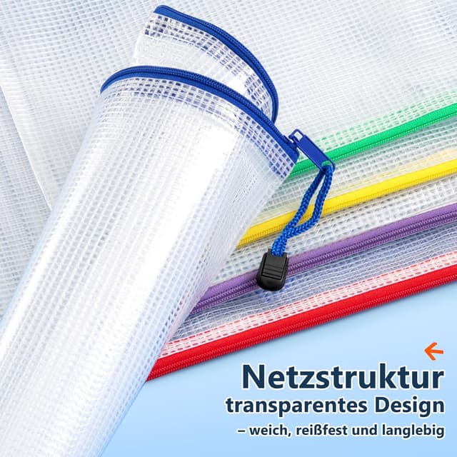 Detalle de SUNEE Dokumententasche A6 (12er-Set) – wasserdichte Mesh-Dateitachen mit Reißverschluss in 6 Farben