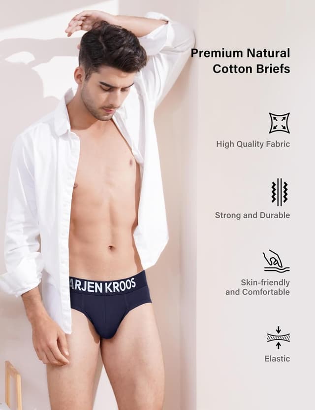 Detalle 2 de Arjen Kroos men’s briefs in natural cotton (3-pack) with low-rise fit and soft stretch