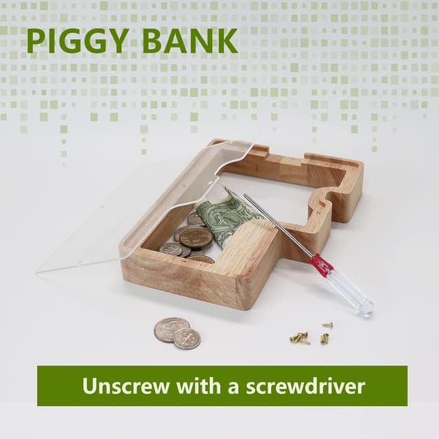 Detalle 2 de DBPBToU Spardose Kinder Holz Fenster Sparschwein